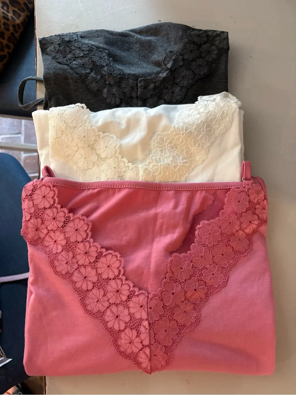 Women's White Lace-Trim Cami Tank - Unbranded Set of 3 white pink and gray.